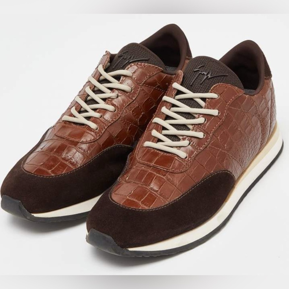 GIUSEPPE ZANOTTI 'BRAKY' Croc Print Leather & Suede Runner EU40 US7